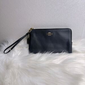 Coach Double Zip Pebbled Leather Corner Zip Wristlet
